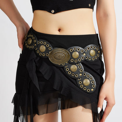 Ethnic Style Round Cake Stitching Vintage Belt For Women