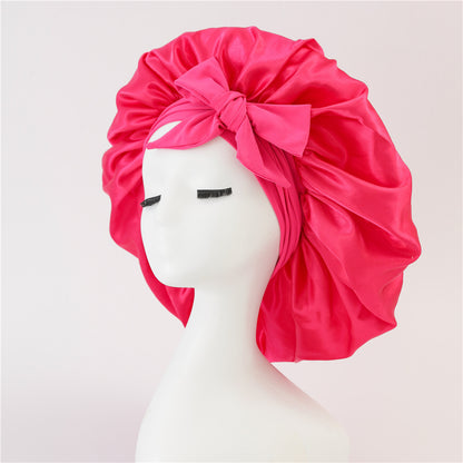 Elastic Bonnet With Tie Band For Sleeping Curly Hair Women