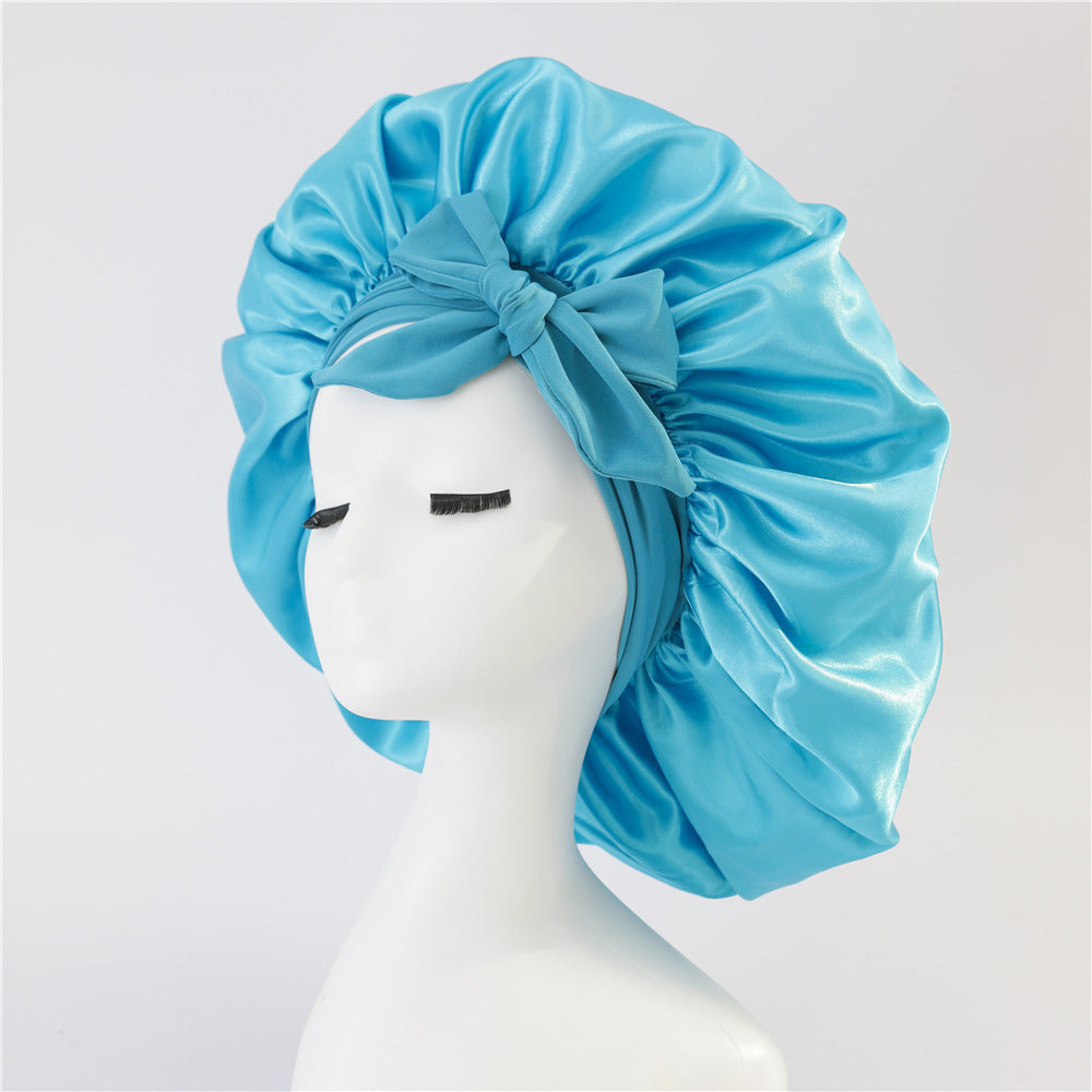 Elastic Bonnet With Tie Band For Sleeping Curly Hair Women