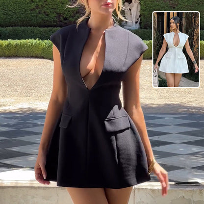 Deep V-neck A-line Mini Dress For Women