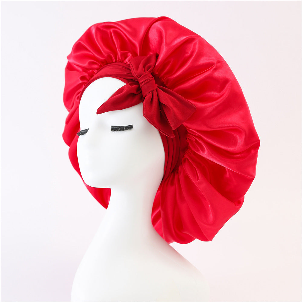 Elastic Bonnet With Tie Band For Sleeping Curly Hair Women