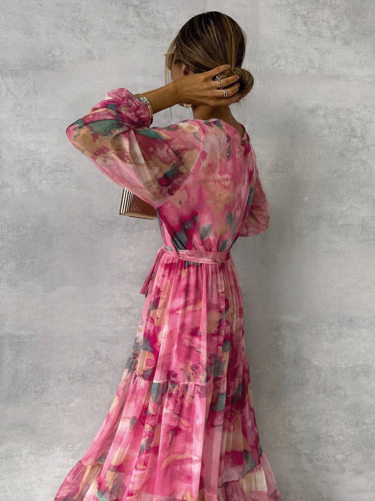 Long-sleeved Floral Print Maxi Dress