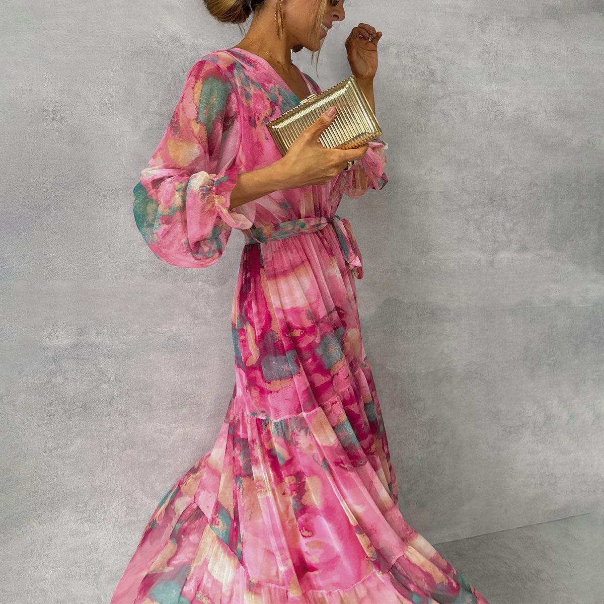Long-sleeved Floral Print Maxi Dress