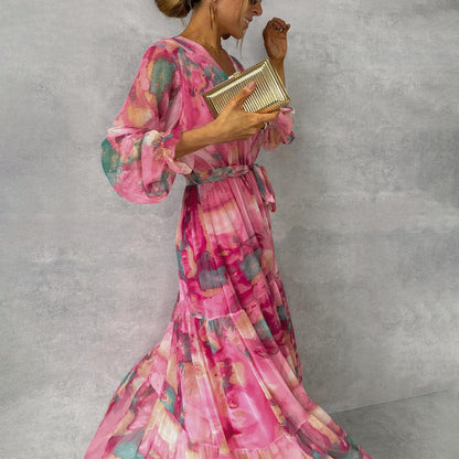 Long-sleeved Floral Print Maxi Dress